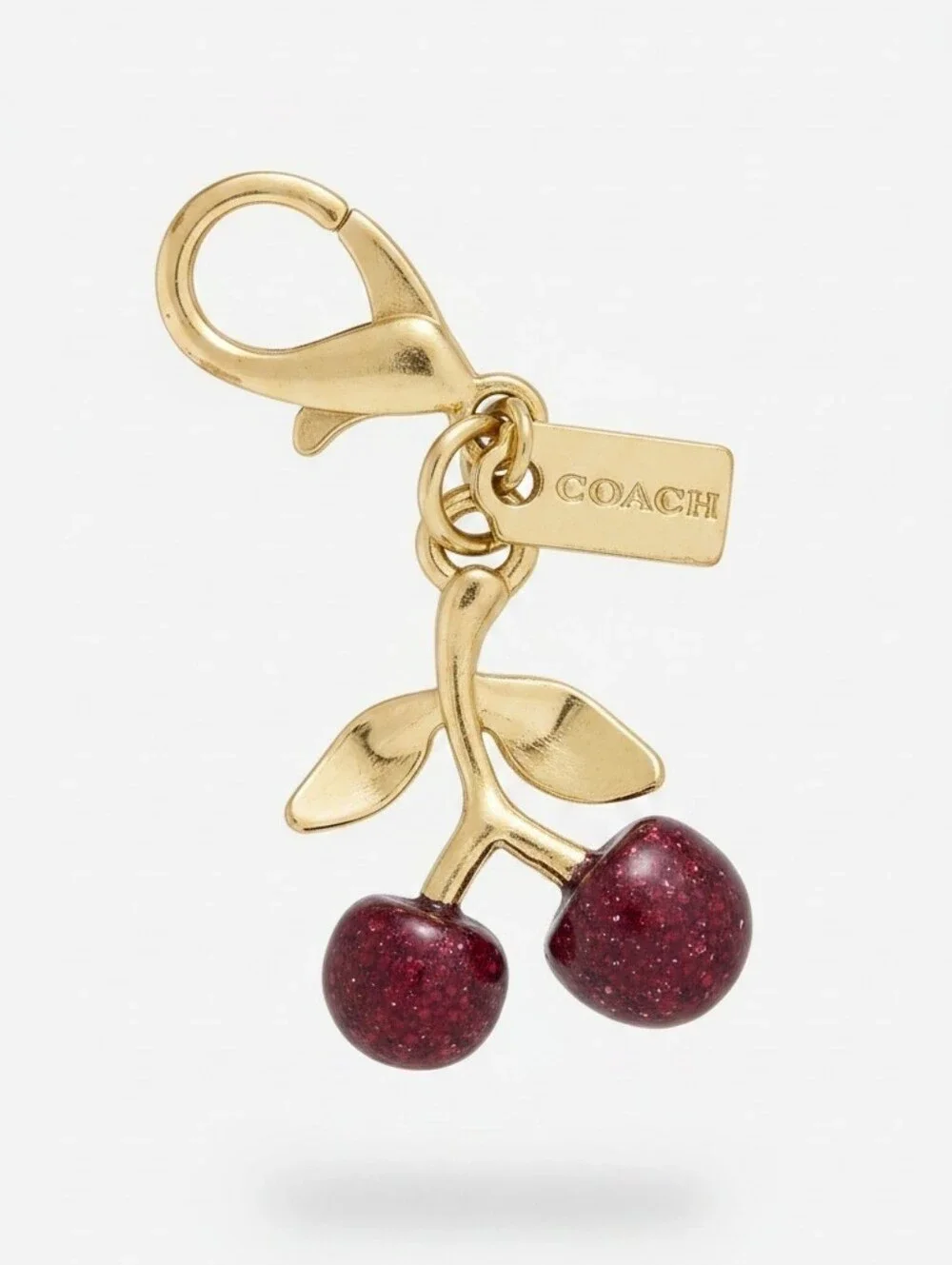 Coach Gold-Tone Cherry Charm Key & Card Holder - Red